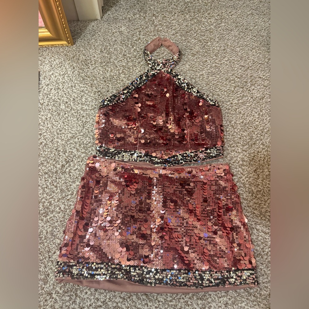 Sequin Halter Top and Skirt Set